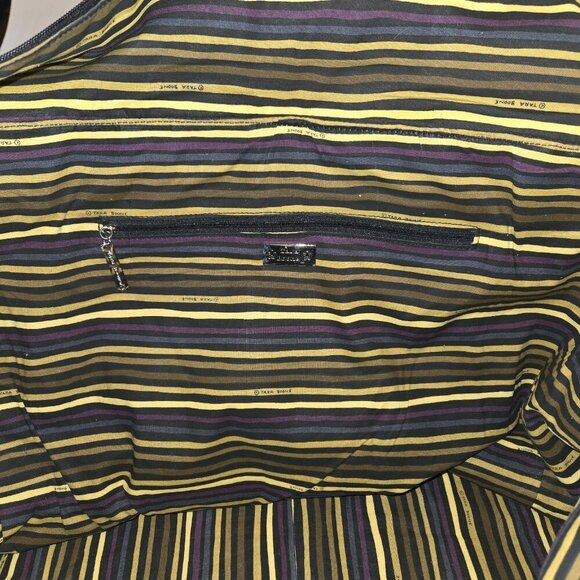 Tara Boone Striped Overnight Bag Tote Weekender Bag Large Brown Tan Pockets Hand - Picture 12 of 13